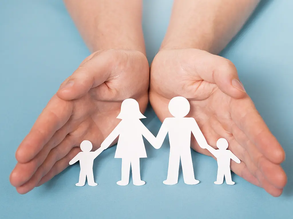 Front view person holding hands cute paper family